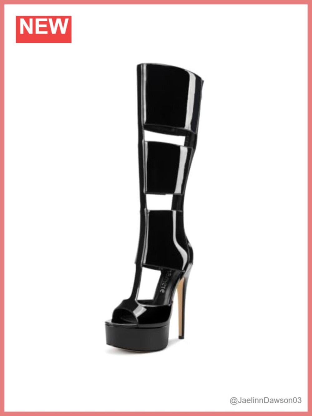 Gladiator Stiletto Heels Platform Boots with Peep Toe Faux Leather Knee-High